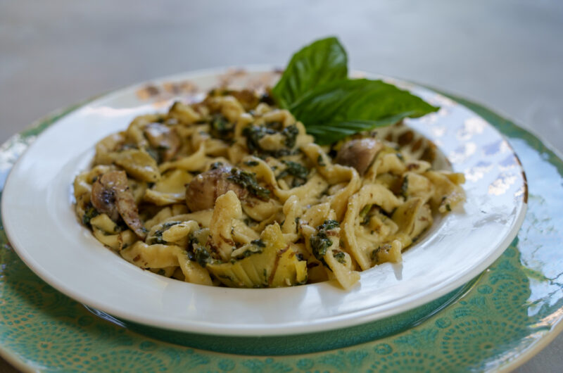 Cacio e Pepe with Sauteed Mushrooms and Spinach